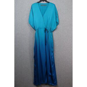 Raquel Allegra Diana Ombré Wrap Dress Womens 2 Maxi Blue Vneck Short Sleeves USA